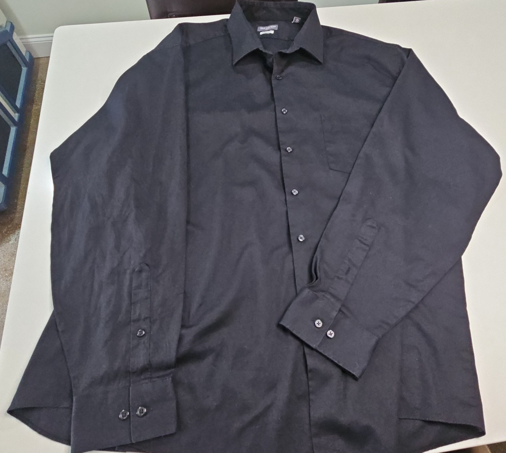 Men’s Van Heusen Flex Reg Fit Button-Down Black Shirt Size 18 1/2 36/37